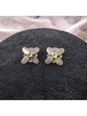 Vintage Sterling Silver Peridot Plumeria Stud Earrings: Hawaiian Flower Jewelry